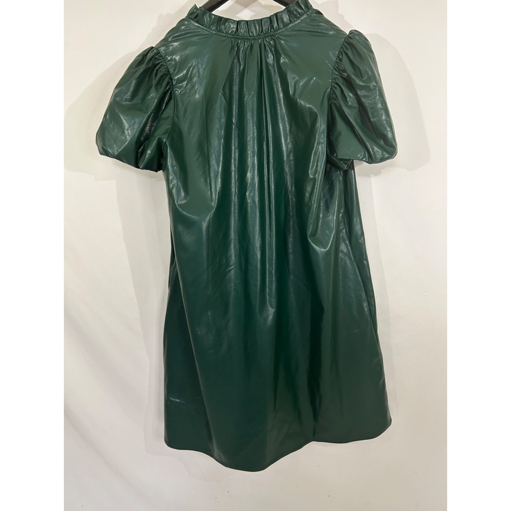 Entro Faux Leather Tiered Ruffle Sleeve Dress‎ Minimalist Neutral Green Sz M